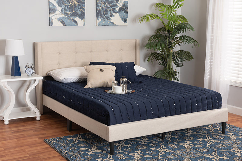 Iris Mid-Century Beige Fabric Upholstered Full Size Platform Bed