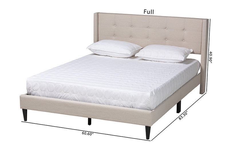 Iris Mid-Century Beige Fabric Upholstered Full Size Platform Bed