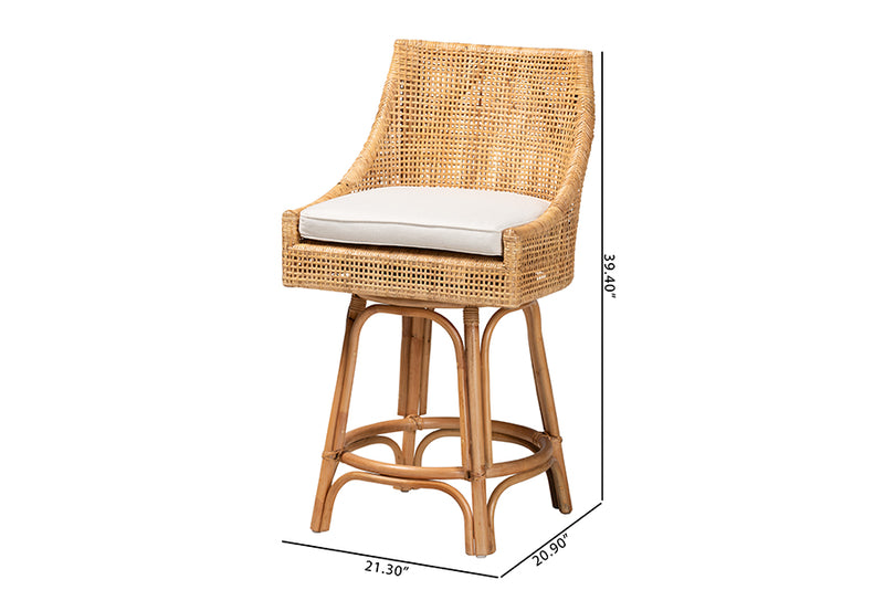 Saverio Modern Bohemian Natural Brown Rattan Counter Stool