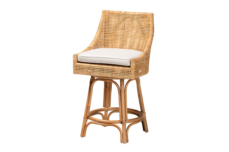 Saverio Modern Bohemian Natural Brown Rattan Counter Stool