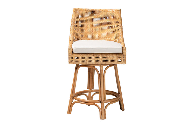 Saverio Modern Bohemian Natural Brown Rattan Counter Stool