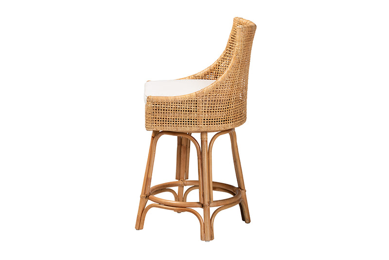 Saverio Modern Bohemian Natural Brown Rattan Counter Stool