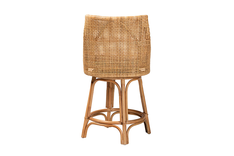 Saverio Modern Bohemian Natural Brown Rattan Counter Stool