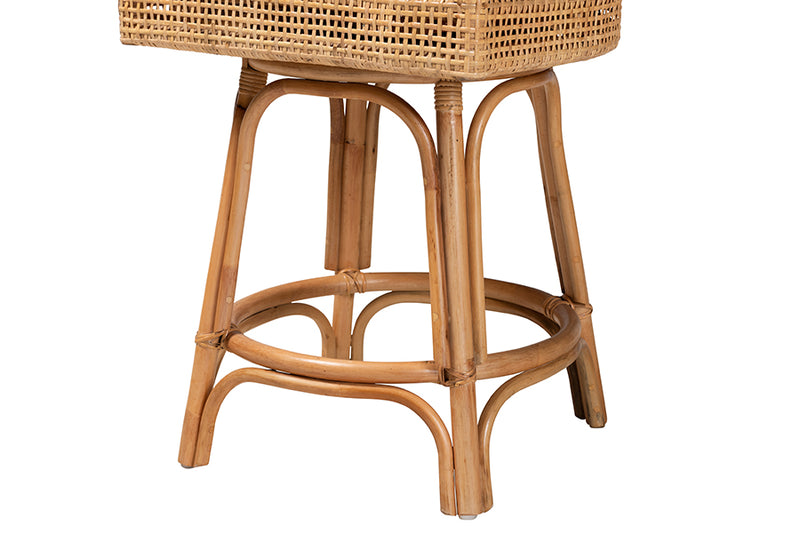 Saverio Modern Bohemian Natural Brown Rattan Counter Stool