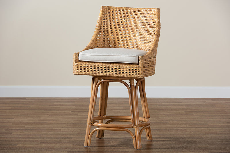 Saverio Modern Bohemian Natural Brown Rattan Counter Stool