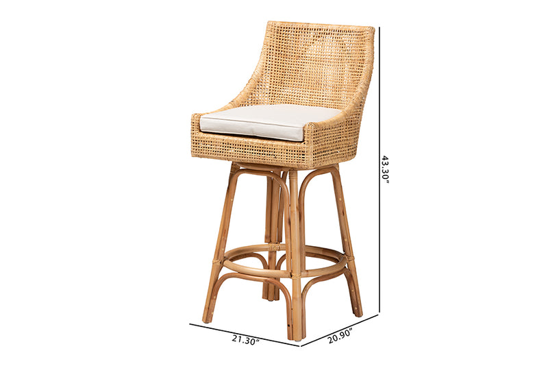 Saverio Modern Bohemian Natural Brown Rattan Bar Stool