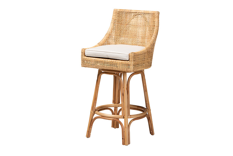 Saverio Modern Bohemian Natural Brown Rattan Bar Stool