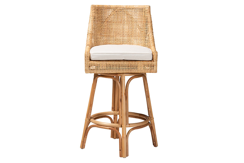 Saverio Modern Bohemian Natural Brown Rattan Bar Stool