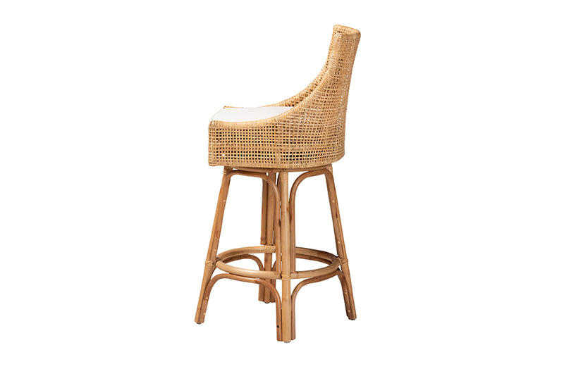 Saverio Modern Bohemian Natural Brown Rattan Bar Stool