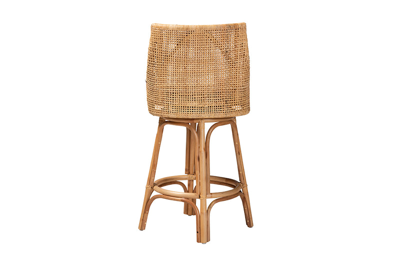 Saverio Modern Bohemian Natural Brown Rattan Bar Stool