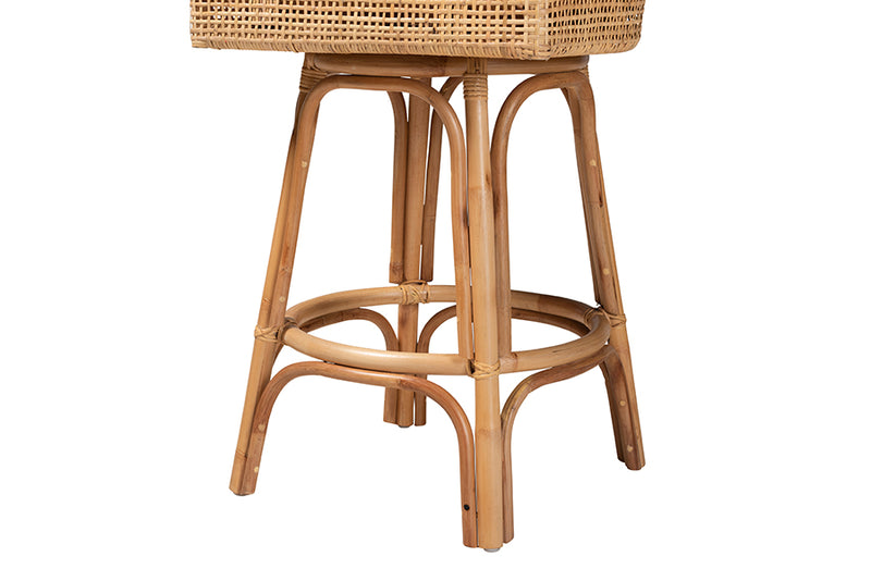 Saverio Modern Bohemian Natural Brown Rattan Bar Stool