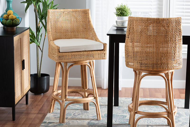 Saverio Modern Bohemian Natural Brown Rattan Bar Stool