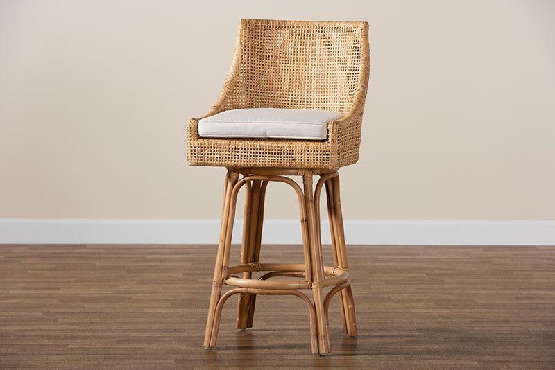 Saverio Modern Bohemian Natural Brown Rattan Bar Stool