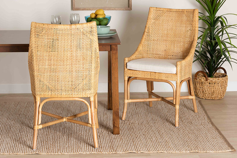 Saverio Modern Bohemian Natural Brown Rattan Dining Chair