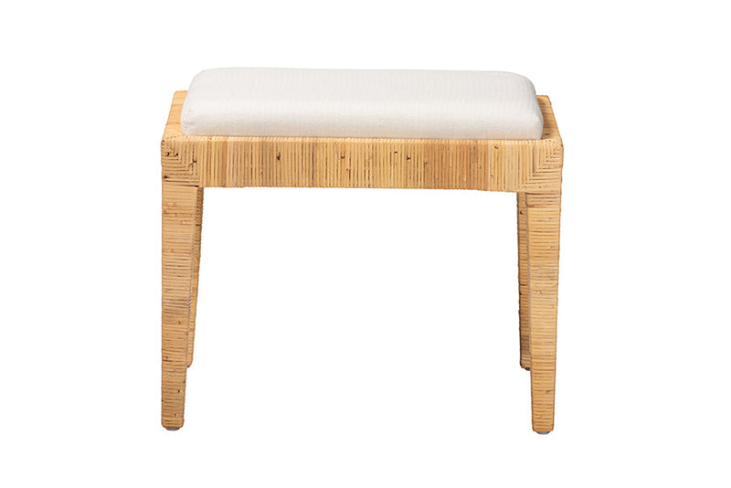 Lumines Natural Brown Rattan and Mahogany Wood Ottoman Baxton