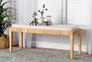 Lumines Natural Brown Rattan and Mahogany Wood Bench Baxton