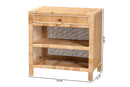 Saverio Natural Brown Mahogany Wood and Natural Rattan 1-Drawer Console Table Baxton