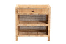 Saverio Natural Brown Mahogany Wood and Natural Rattan 1-Drawer Console Table Baxton