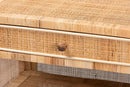 Saverio Natural Brown Mahogany Wood and Natural Rattan 1-Drawer Console Table Baxton