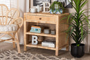Saverio Natural Brown Mahogany Wood and Natural Rattan 1-Drawer Console Table Baxton