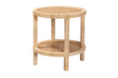 Saverio Natural Brown Mahogany Wood and Natural Rattan 2-Tier End Table Baxton