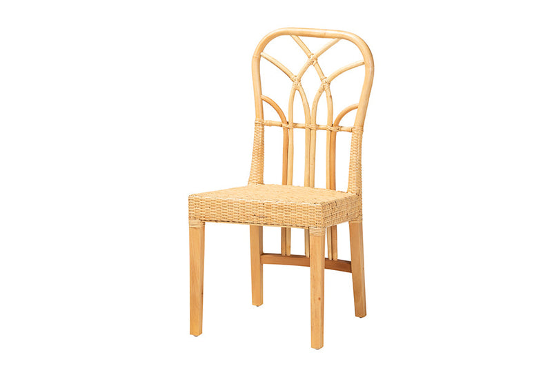 Ravenna Oak Brown Finished Mahogany Wood and Natural Rattan Dining Chair Baxton