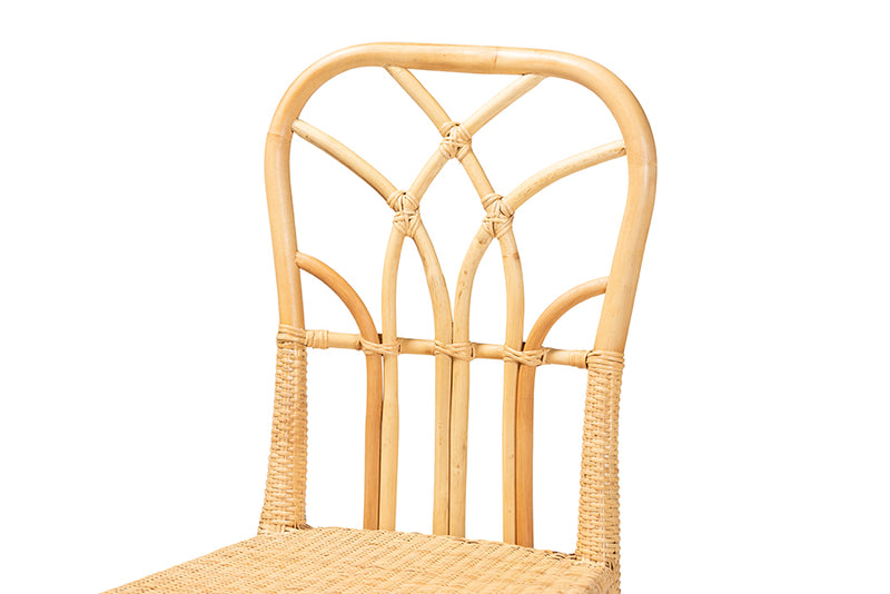 Ravenna Modern Bohemian Oak Brown Finished Mahogany Wood and Natural Rattan Dining Chair