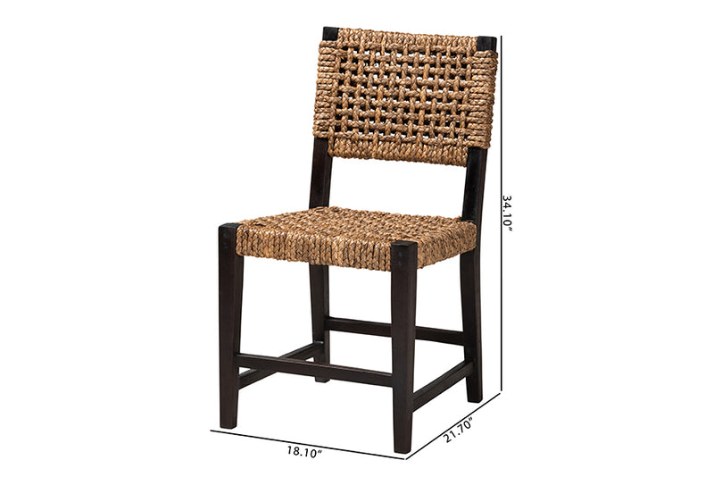 Delilah Modern Bohemian Dark Brown Mahogany Wood and Seagrass Dining Chair