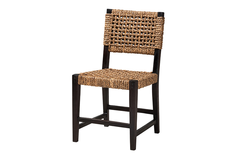 Delilah Modern Bohemian Dark Brown Mahogany Wood and Seagrass Dining Chair