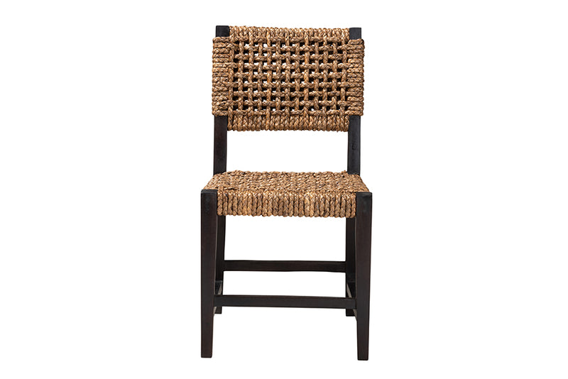 Delilah Modern Bohemian Dark Brown Mahogany Wood and Seagrass Dining Chair