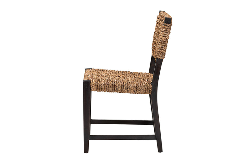 Delilah Modern Bohemian Dark Brown Mahogany Wood and Seagrass Dining Chair