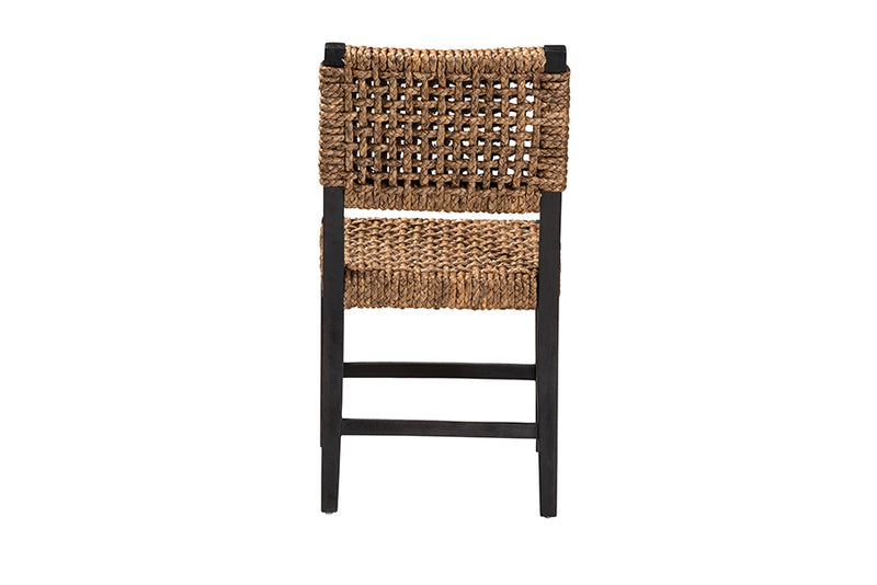 Delilah Modern Bohemian Dark Brown Mahogany Wood and Seagrass Dining Chair