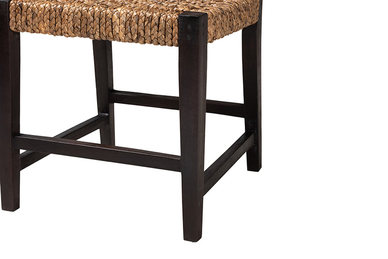 Delilah Modern Bohemian Dark Brown Mahogany Wood and Seagrass Dining Chair