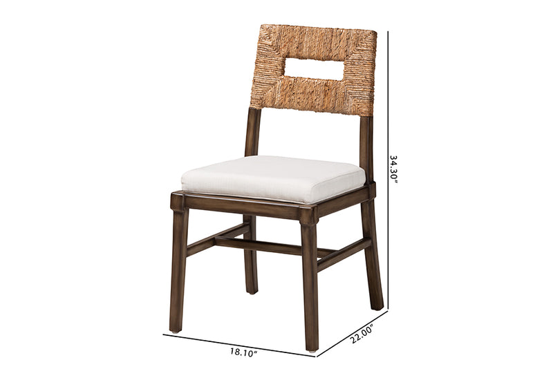 Iria Modern Bohemian Dark Brown Finished Mahogany Wood and Natural Rattan Dining Chair