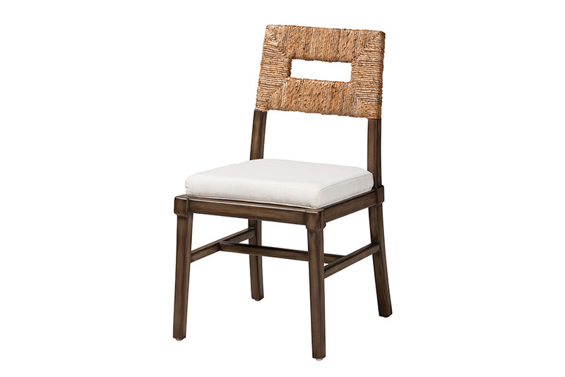 Iria Modern Bohemian Dark Brown Finished Mahogany Wood and Natural Rattan Dining Chair