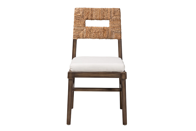 Iria Modern Bohemian Dark Brown Finished Mahogany Wood and Natural Rattan Dining Chair