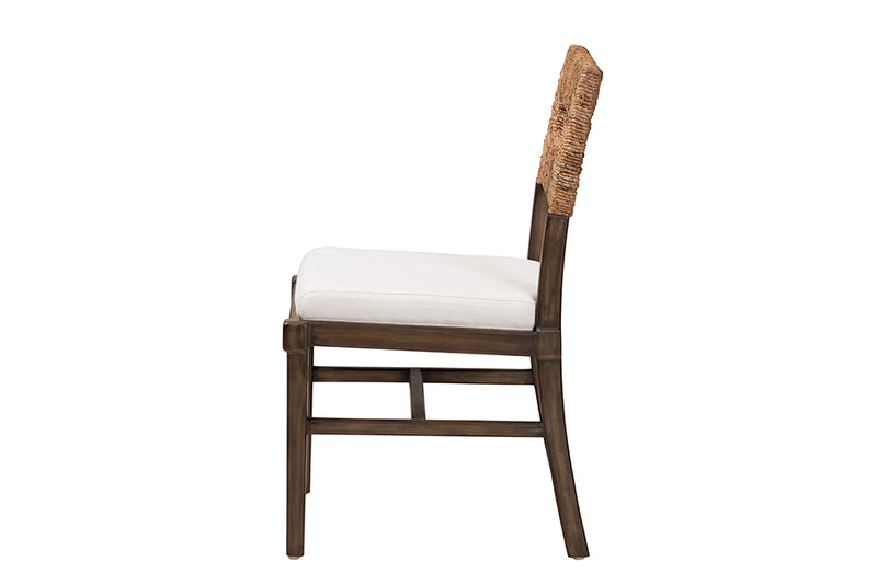 Iria Modern Bohemian Dark Brown Finished Mahogany Wood and Natural Rattan Dining Chair