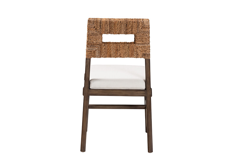 Iria Modern Bohemian Dark Brown Finished Mahogany Wood and Natural Rattan Dining Chair