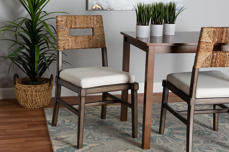 Iria Modern Bohemian Dark Brown Finished Mahogany Wood and Natural Rattan Dining Chair