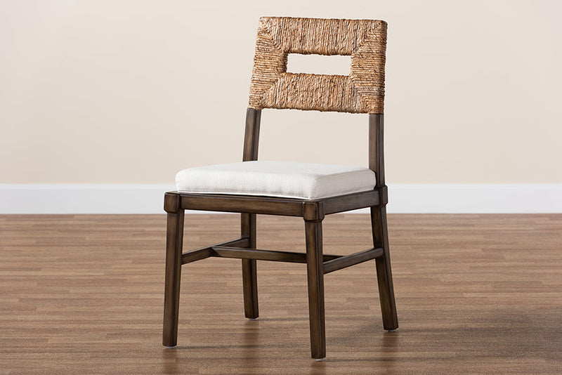 Iria Dark Brown Finished Mahogany Wood and Natural Rattan Dining Chair Baxton