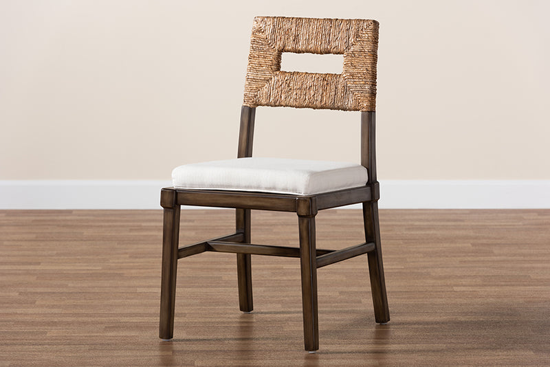 Iria Modern Bohemian Dark Brown Finished Mahogany Wood and Natural Rattan Dining Chair