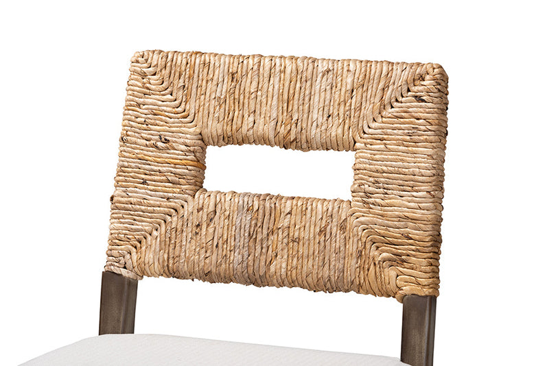 Iria Dark Brown Finished Mahogany Wood and Natural Rattan Counter Stool Baxton