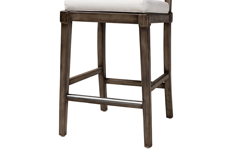 Iria Modern Bohemian Dark Brown Finished Mahogany Wood and Natural Rattan Counter Stool