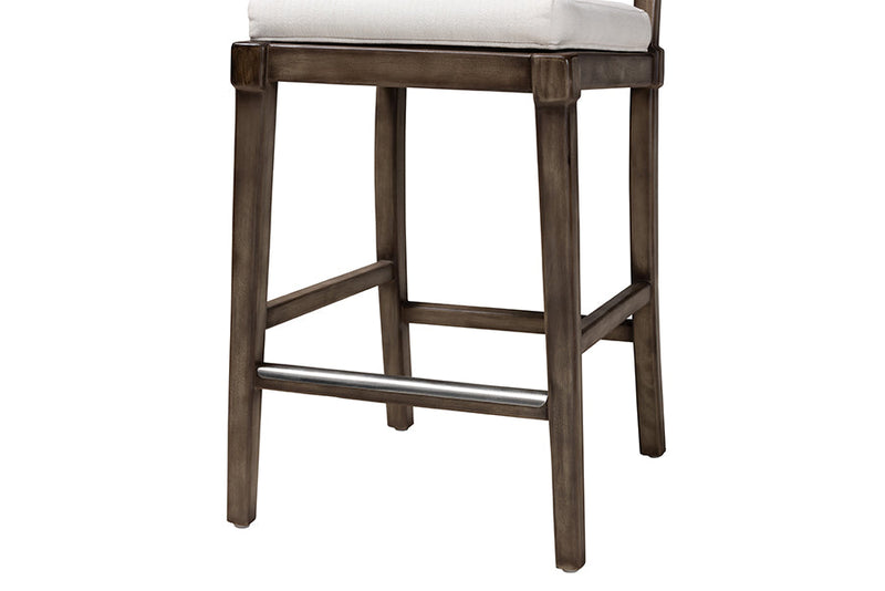 Iria Dark Brown Finished Mahogany Wood and Natural Rattan Counter Stool Baxton