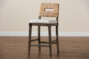 Iria Dark Brown Finished Mahogany Wood and Natural Rattan Counter Stool Baxton