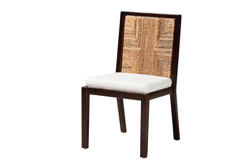 Ani Modern Bohemian Dark Brown Mahogany Wood and Natural Seagrass Dining Side Chair