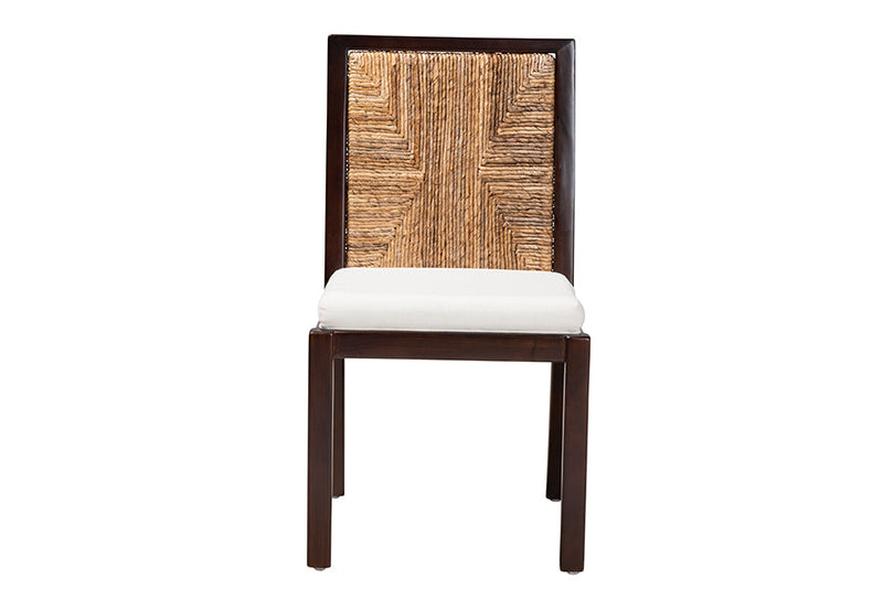 Ani Dark Brown Mahogany Wood and Natural Seagrass Dining Side Chair Baxton