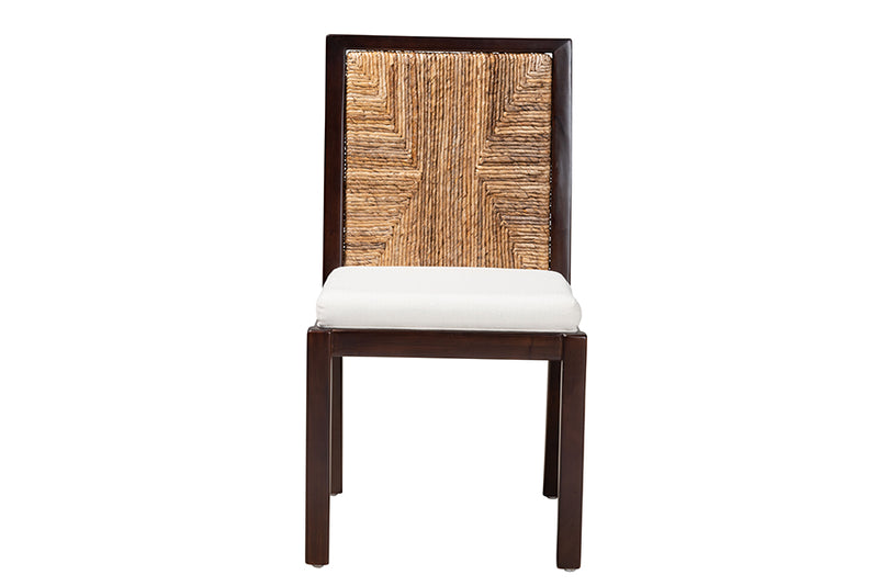 Ani Modern Bohemian Dark Brown Mahogany Wood and Natural Seagrass Dining Side Chair