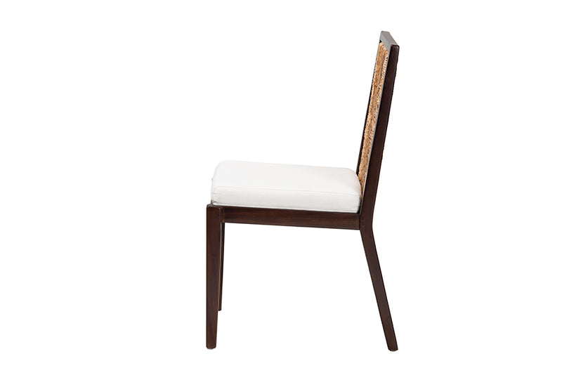 Ani Modern Bohemian Dark Brown Mahogany Wood and Natural Seagrass Dining Side Chair