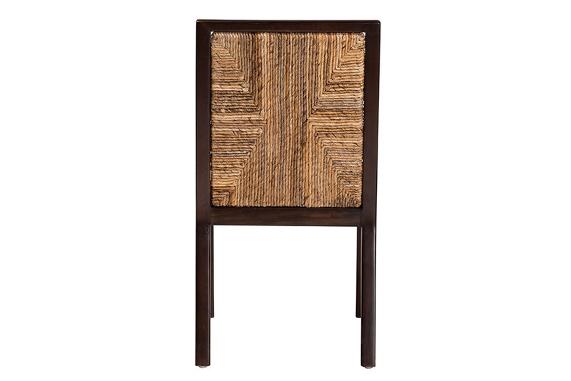 Ani Modern Bohemian Dark Brown Mahogany Wood and Natural Seagrass Dining Side Chair